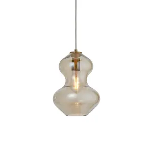 Luminosa Lecce Dome Pendant Ceiling Light Satin Brass Plate, Champagne Lustre Glass