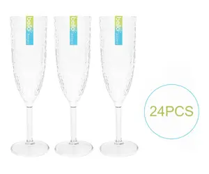 24 Champagne Prosecco Flutes Glasses Set Plastic Reusable Eco Dimpled Embossed Party Outdoor Summer Multibuy