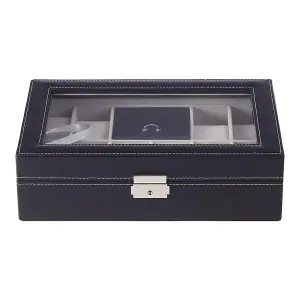 Elegant Black 8-Slot PU Leather Watch Display Box with Transparent Lid and Velvet Lining