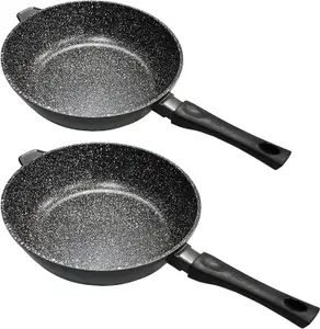 Stonewell 2PC 24cm & 28cm Deep Non-Stick Frying Pans with Durable Stone Coating and Glass Lids