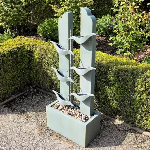 Primrose Elvas Tiered Cascading Zinc Water Feature With Lights 123cm