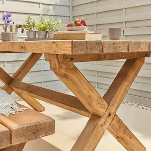 Wooden Outdoor Table and Bench Set - 200cm (L)