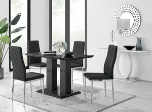 Furniturebox Imperia 4 Modern Black High Gloss Dining Table And 4 Black Modern Milan Chairs Set