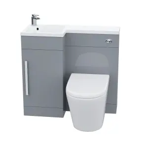 Nes Home Raven Left Hand 900mm Flat Pack Vanity Basin Unit, WC Unit & Ellis UF Back to Wall Toilet Grey