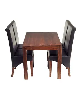 Loft Mango 4 Ft Dining Set With 4 Leather Chairs