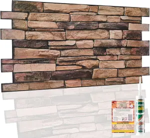 3D Wall Panels with Adhesive Included - Pack of 6 Sheets -Covering 29.76 sqft/2.76 sqm - Decorative Beige and Black Stone Design