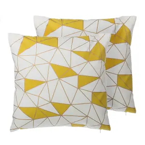 Set of 2 Cushions CLARKIA Cotton 45 x 45 cm Geometric Yellow