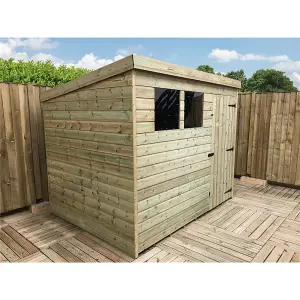 8 x 6 Pressure Treated T&G Pent Wooden Bike Store / Wooden Garden Shed + 2 Windows + Single Door (8' x 6' / 8ft x 6ft) (8x6)