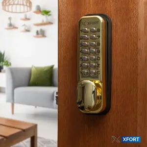 XFORT Digital Door Lock Polished Brass, Keypad Combination Lock