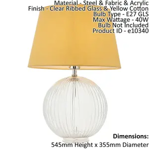 Table Lamp Clear Ribbed Glass & Yellow Cotton 40W E27 GLS Base & Shade