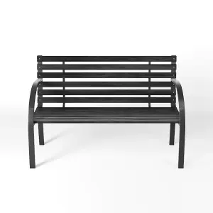 2 Seater Black Retro Slatted Iron Wood Rustproof Garden Bench