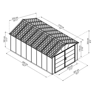 Palram - Canopia Yukon with WPC floor 11x17 ft Apex Dark grey Plastic 2 door Shed with floor