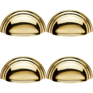 4x Victorian Cup Pull Handle Polished Brass 92 x 46mm 76mm Fixing Centres