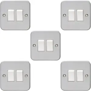 5 PACK 2 Gang Double Light Switch 2 Way 10A HEAVY DUTY METAL CLAD - White Rocker