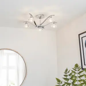 Anson Lighting Rayan Chrome and Clear Crystal 5 Light Semi Flush Ceiling Fitting