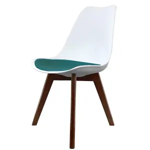 Soho White & Teal Plastic Dining Chair with Squared Dark Wood Legs