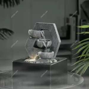 Grey LED Lighting Stacked Tabletop Fountain Water Feature