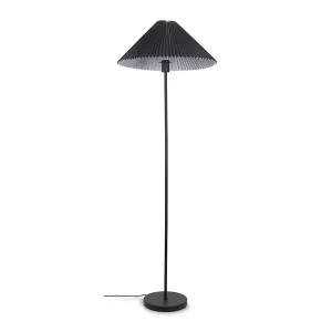 ValueLights Akira Black Metal Floor Lamp with Pleated Lampshade - LED Bulb Included