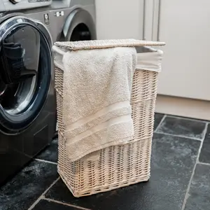 Rectangular Wicker Laundry Basket Bin White / Medium (60 H cm x 39 W cm x 28 D cm)