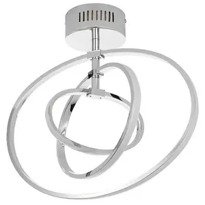 LED Semi Flush Ceiling Light 21W Warm White Chrome Hoop Ring Feature Strip Lamp