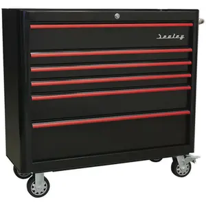 1100mm Retro Black Tool Chest with 6 Drawers - Mobile Storage Solution