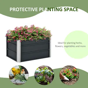 Outsunny Raised Garden Bed Metal Planter Box for Vegetables Flower Grows, Grey