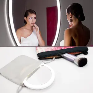 LED Lighted Magnifying Mirror 5X, for Makeup Tweezing Eyebrows,Compact Travel Vanity Bathroom Shaving Mirror