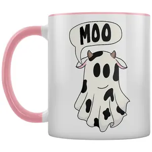 Grindstore Moo Ghost Cow Two Tone Mug White/Pink/Black (One Size)