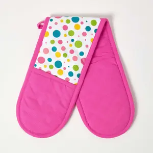 Homescapes Multi Colour Polka Dot Cotton Double Oven Glove