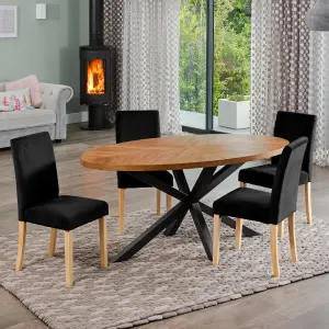 Dosenna Oval Dining Table Set with 4 Maiolo Velvet Chairs - Black