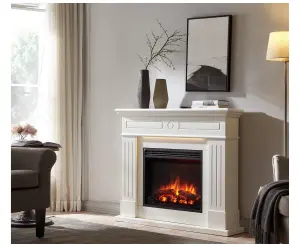 FLAMME Everleigh Electric 110cm / 43" Fireplace Suite Multiple Colour Options Avaliable (WHITE)