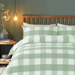 Seersucker Gingham Textured Green Duvet Cover Set