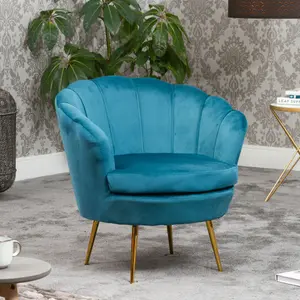 Benicia Velvet Fabric Petal Chair - Teal