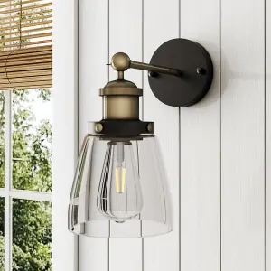 Industrial 1-Light Armed Sconce Wall Light with Clear Glass Shade