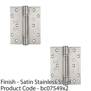 2 PACK - PAIR Grade 14 Heavy Duty Thrust Bearing Hinge 125 x 102mm Satin Stainless Steel