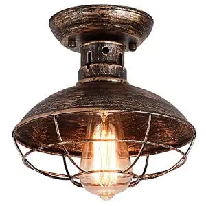 Garwarm Industrial Ceiling Light with Metal Cage Semi-Flush Bronze Fixture