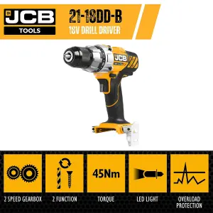 JCB 18DD-B 18V Drill Driver Metal Chuck 2 Speed Bare Tool - Inc Lboxx Inlay