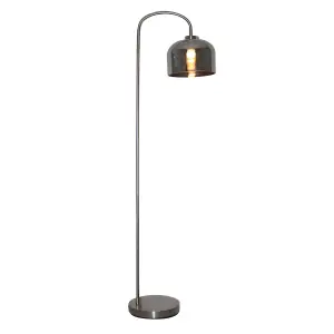 First Choice Lighting Francine Satin Nickel Arched Floor Lamp with Smoke Glass Shade