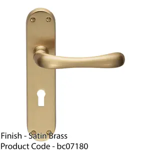 Rounded Smooth Latch & Lock Door Handle - Satin Brass Lever On Backplate