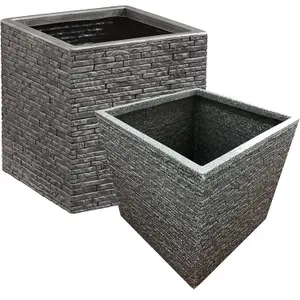 1x Large Square Slate Effect Planter For Garden Indoor & Outdoor Patio Planters Pots