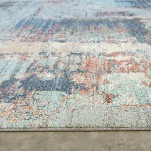 Blue Abstract Soft Distressed Fireside Living Area Rug 60cm x240cm