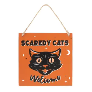 Something Different Scaredy Cats Welcome Hanging Plaque Orange/Black (One Size)