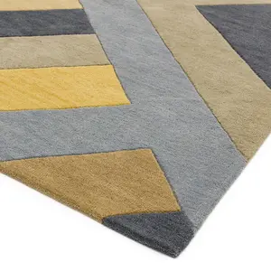 Ochre Grey Handmade Luxurious Modern Wool Easy To Clean Soft Bedroom Dining Room Living Room Rug -120cm X 170cm