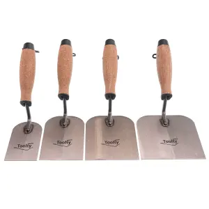 Toolty Margin Plastering Trowel with Wooden Handle Set 4PCS 60, 80, 100, 120mm Grinded Carbon Steel for Brickwork Plastering DIY