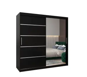 Verona 02 Contemporary 2 Mirrored Sliding Door Wardrobe 9 Shelves 2 Rails Black Matt (H)2000mm (W)2000mm (D)620mm