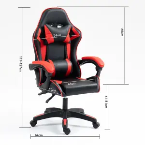 Gaming Chair Red Recliner with Adjustable Height Lumbar Support Padded Cushion Racing Bucket Seat