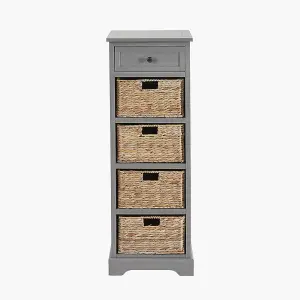 Grey Wood 1 Drawer 4 Basket Tall Unit