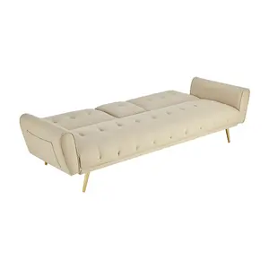 Lora 3 Seater Faux Leather Click Clack Sofa Bed with 2 Cup Holders - Beige