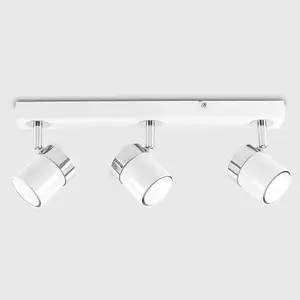 ValueLights Rosie Modern 3 Way Adjustable Heads White and Chrome Straight Bar Ceiling Spotlight Fitting