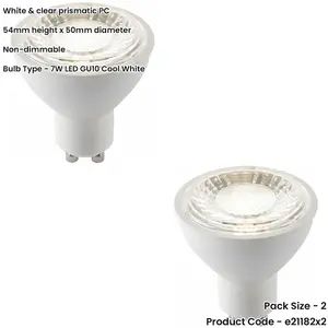 2 PACK White & Clear 7W GU10 SMD LED Light Bulb - Non-dimmable Cool White - 680lm 4000k